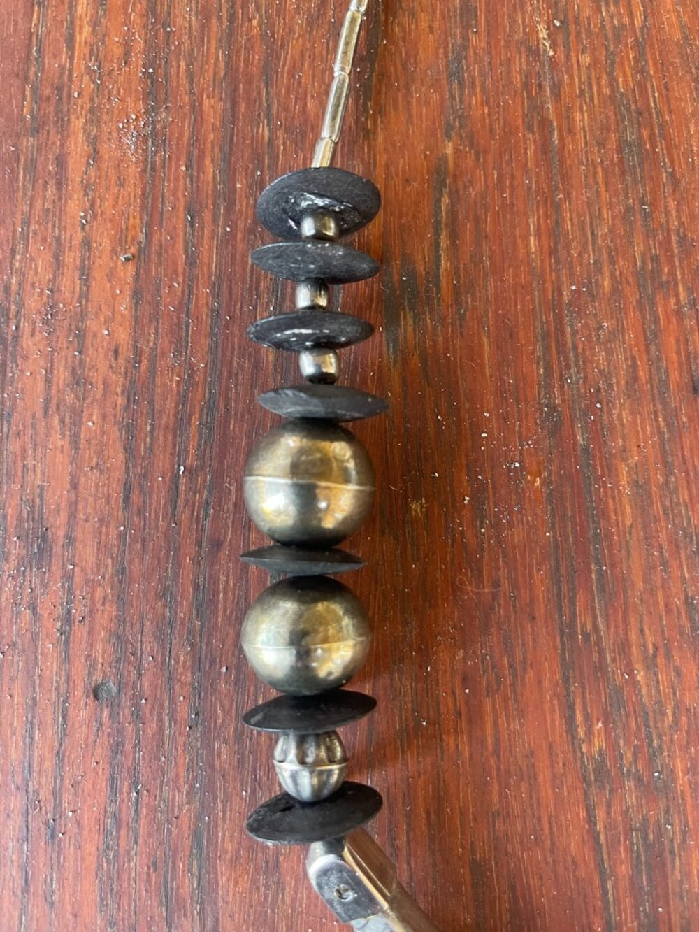Antique African Tuareg Berber Tribal Ebony Wood Disc Silver Beaded Necklace - Picture 7 of 7